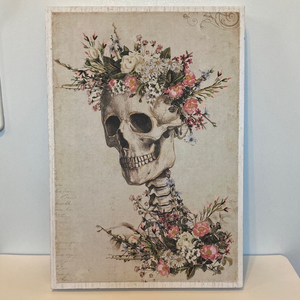 Ashland Flower Crown Skull Canvas Art Print Wood Frame Gold Accents